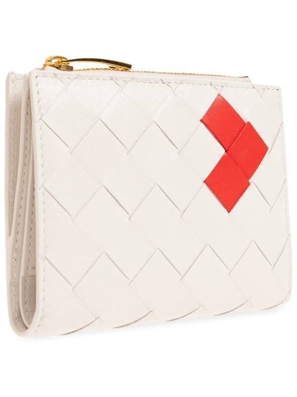 Bottega Veneta Intrecciato Heart Detail Leather Half Wallet White
