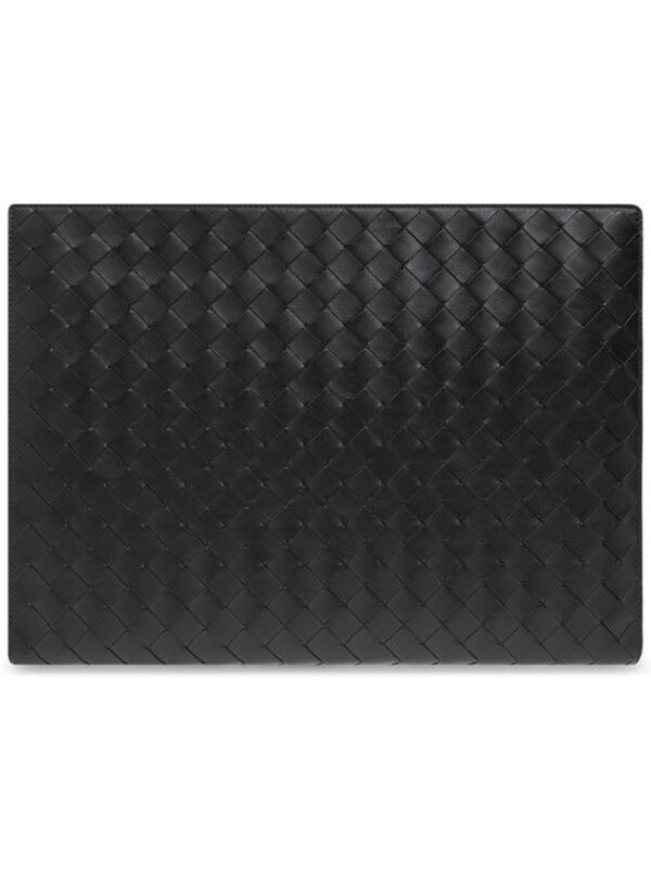 Bottega Veneta Intrecciato Zipper Leather Clutch Bag Black