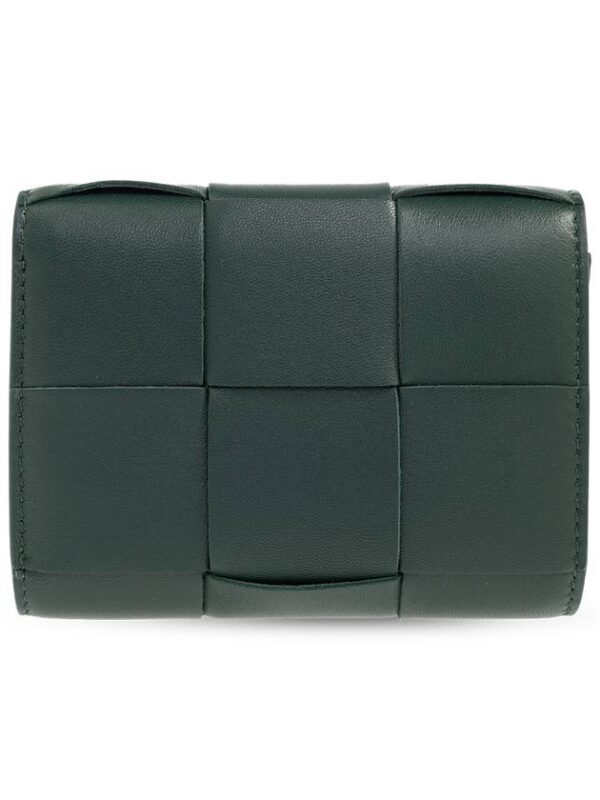 Bottega Veneta Cassette Tri-Fold Zipper Half Wallet Emerald Green