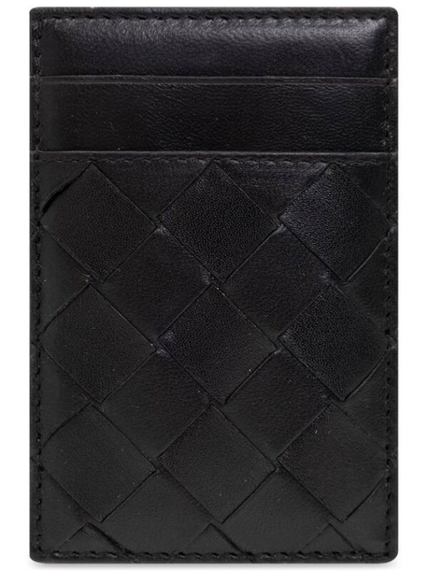 Bottega Veneta Intrecciato Magnet Leather Card Wallet Black