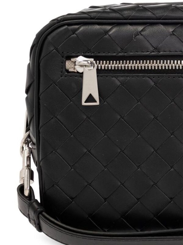 Bottega Veneta Intrecciato Zipper Leather Pouch Bag Black