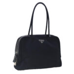 PRADA Hand Bag Nylon Leather Black Silver  94690