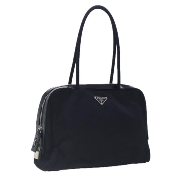 PRADA Hand Bag Nylon Leather Black Silver  94690