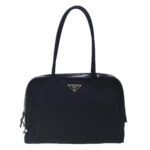 PRADA Hand Bag Nylon Leather Black Silver  94690