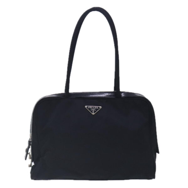 PRADA Hand Bag Nylon Leather Black Silver  94690