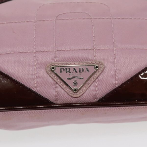 PRADA Accessory Pouch Nylon Leather Pink Wine Red Silver  95323