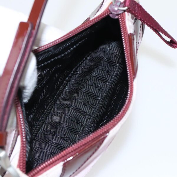 PRADA Accessory Pouch Nylon Leather Pink Wine Red Silver  95323