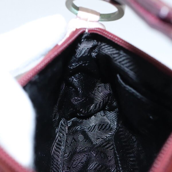 PRADA Accessory Pouch Nylon Leather Pink Wine Red Silver  95323