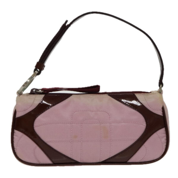 PRADA Accessory Pouch Nylon Leather Pink Wine Red Silver  95323