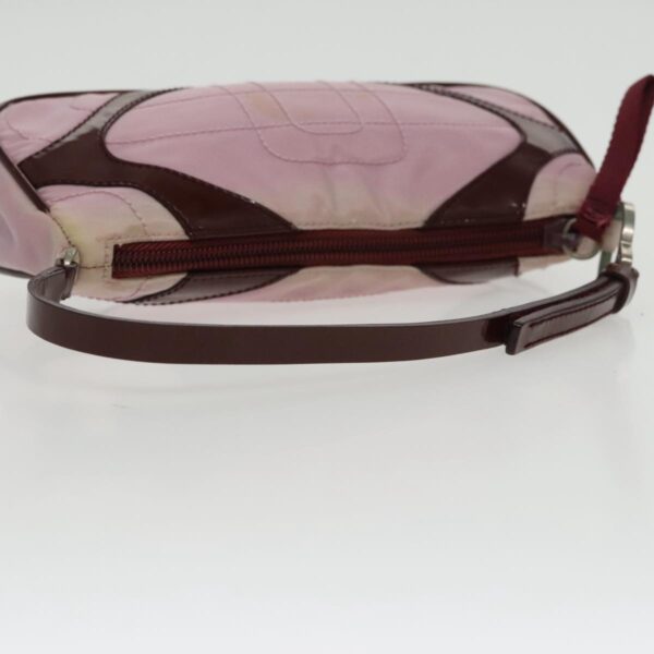 PRADA Accessory Pouch Nylon Leather Pink Wine Red Silver  95323