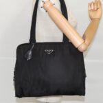 PRADA Hand Bag Nylon Black Silver  95336