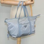 PRADA Tote Bag Nylon Light Blue Silver  95359