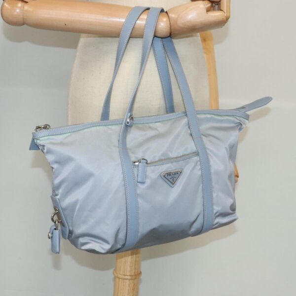 PRADA Tote Bag Nylon Light Blue Silver  95359