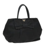 PRADA Hand Bag Nylon Black Gold  95366