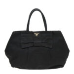 PRADA Hand Bag Nylon Black Gold  95366