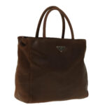 PRADA Hand Bag Leather Brown Silver  95631