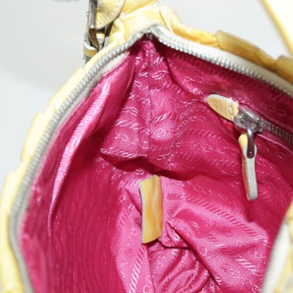 PRADA Hand Bag Enamel Yellow Silver 96373