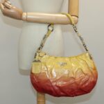 PRADA Hand Bag Enamel Yellow Silver 96373