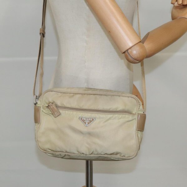 PRADA Shoulder Bag Nylon Beige Silver  96465