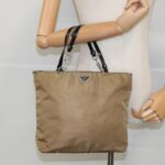 PRADA Hand Bag Nylon Brown Silver  96651