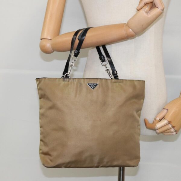 PRADA Hand Bag Nylon Brown Silver  96651