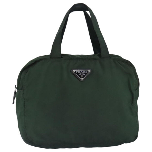 PRADA Hand Bag Nylon Khaki Silver  97435