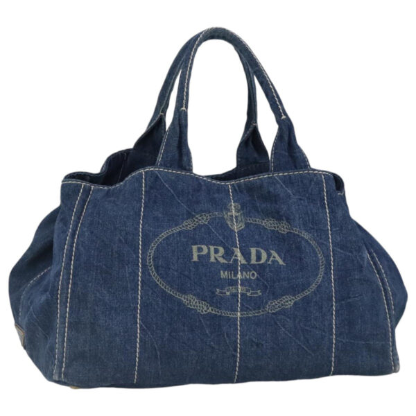 PRADA Canapa GM Hand Bag Denim Blue Gold  97495