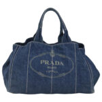 PRADA Canapa GM Hand Bag Denim Blue Gold  97495