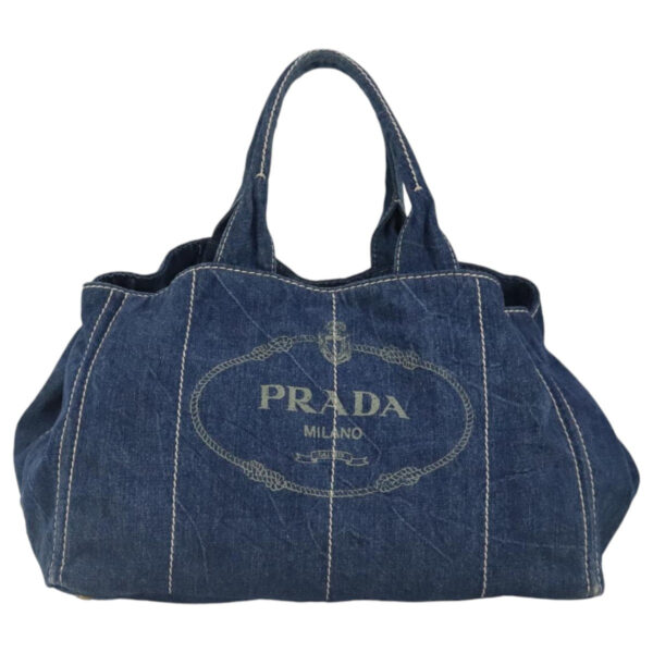 PRADA Canapa GM Hand Bag Denim Blue Gold  97495