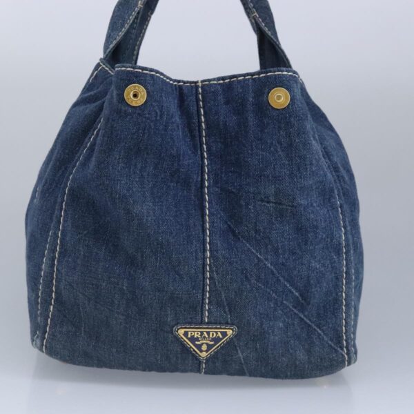 PRADA Canapa GM Hand Bag Denim Blue Gold  97495
