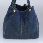 PRADA Canapa GM Hand Bag Denim Blue Gold  97495