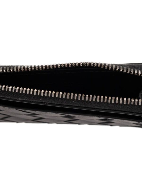 Bottega Veneta Intrecciato L Zipper Leather Card Wallet Black