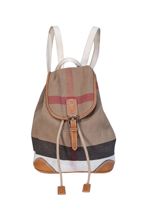 Burberry - Beige Signature Plaid Woven Canvas Drawstring Mini Backpack