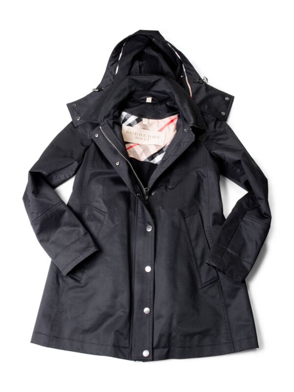 Burberry Brit Hooded Nova Check Wool Lined Coat Black