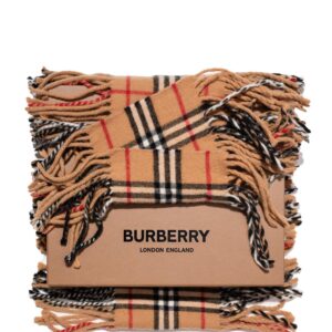 Burberry Cashmere Nova Check Fringe Scarf Brown