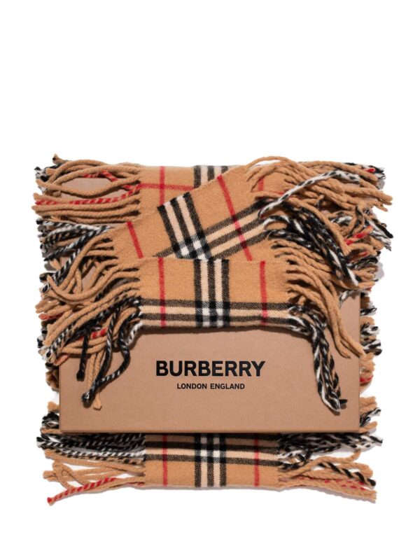 Burberry Cashmere Nova Check Fringe Scarf Brown