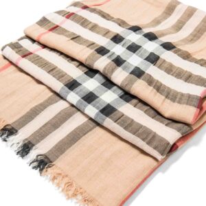 Burberry Cotton House Check Fringe Large Summer Scarf Brown