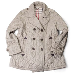 Burberry Double Breasted Quilted Nova Check Coat Beige