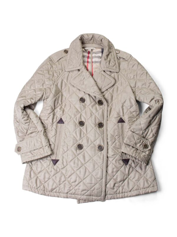 Burberry Double Breasted Quilted Nova Check Coat Beige