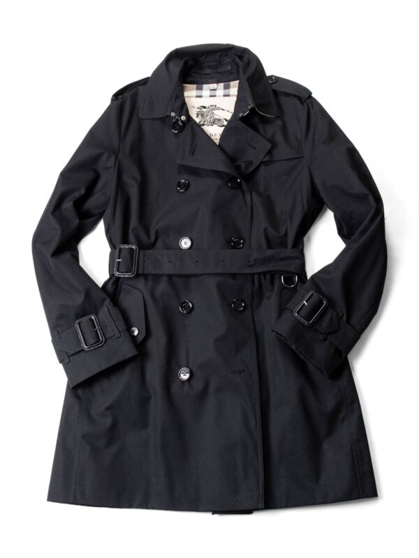 Burberry Gabardine Nova Check Trench Coat Black