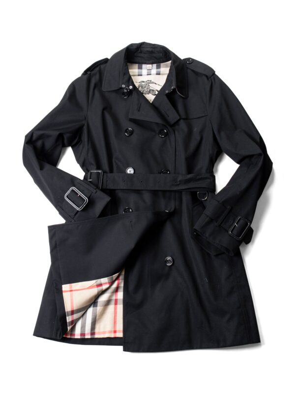 Burberry Gabardine Nova Check Trench Coat Black