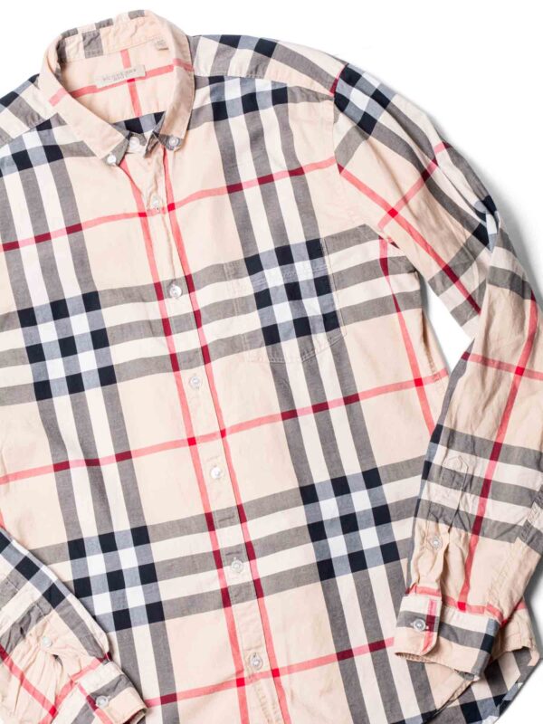 Burberry House Check Cotton Collared Button Up Boyfriend Shirt Beige