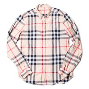 Burberry House Check Cotton Collared Button Up Boyfriend Shirt Beige