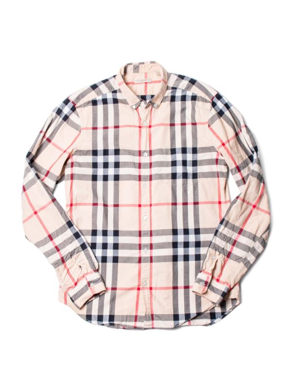 Burberry House Check Cotton Collared Button Up Boyfriend Shirt Beige