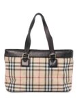 Burberry House Check Leather Top Handle Shopper Bag Beige Black