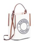 Burberry Leather Canvas Logo Bucket Bag Tan