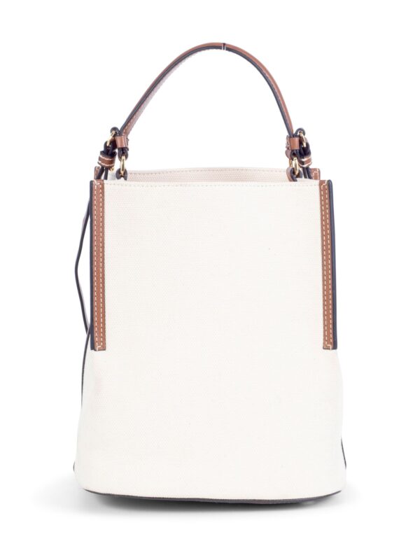Burberry Leather Canvas Logo Bucket Bag Tan