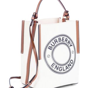 Burberry Leather Canvas Logo Bucket Bag Tan