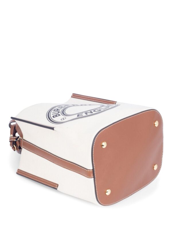 Burberry Leather Canvas Logo Bucket Bag Tan