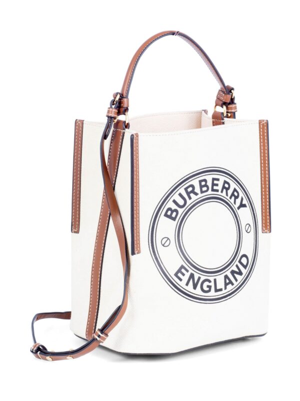 Burberry Leather Canvas Logo Bucket Bag Tan